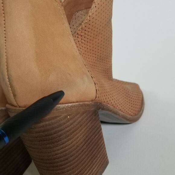 Steve Madden Womens Ankle Boot Size 8 Tala Peep Toe Block Stacked Heel Tan - Picture 11 of 12